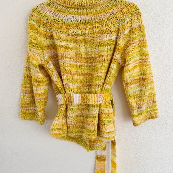Vintage Hand Knit Yellow Belted Cardigan Sweater Jacket - Picture 6 of 6